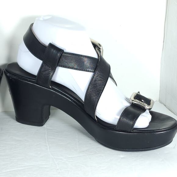 AGL Women’s US 9-9,5 EU40 Black Leather Cross STrap Chunky Platform Sandals - Picture 6 of 16